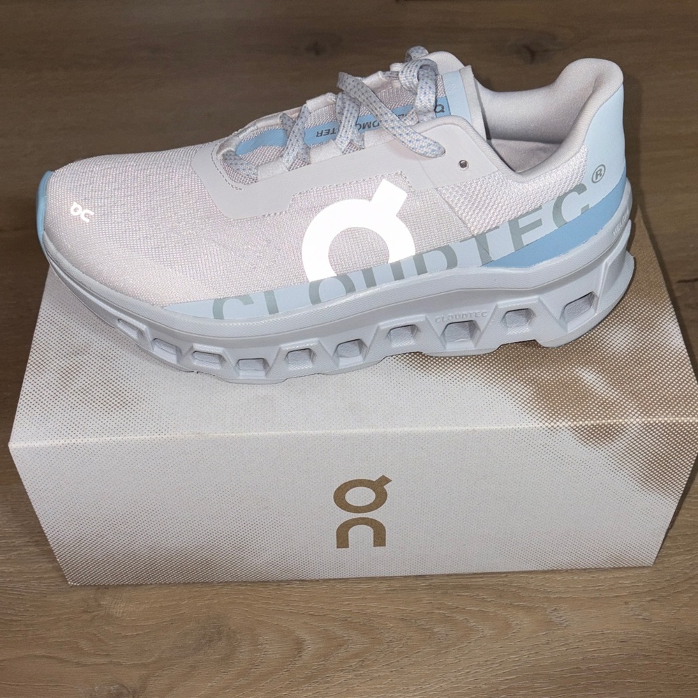 On Cloudtec Running Shoe in White & Baby Blue